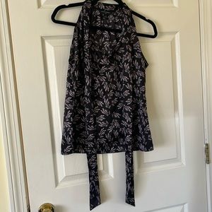 Banana republic factory dark purple sleeveless top with tie neck detail